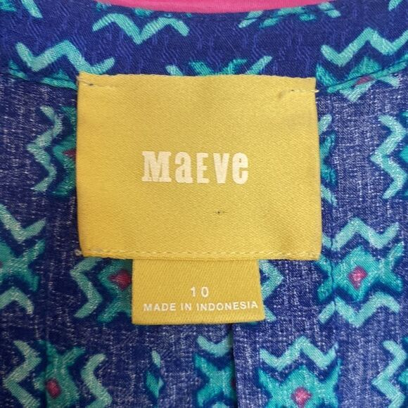 Maeve Anthropologie rayon tank blouse v neck button dwn sz 10 blue print w/ pink - Picture 2 of 7